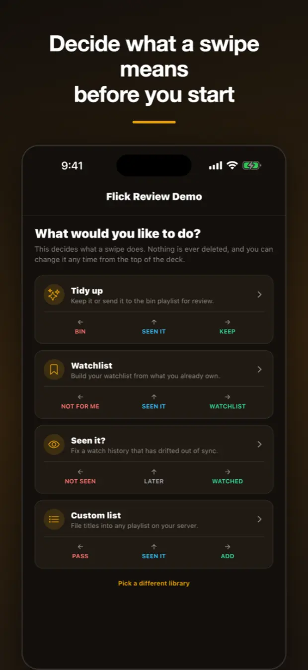 Choosing what a swipe means before starting