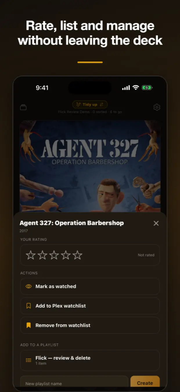 Rating, watchlist and playlist actions on a single title